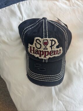 KBETHOS Black Cap with Cream and Red 'Sip Happens' Patch